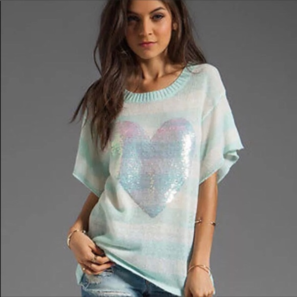 Wildfox Brigitte’s Sequin Heart Lake House Shirt